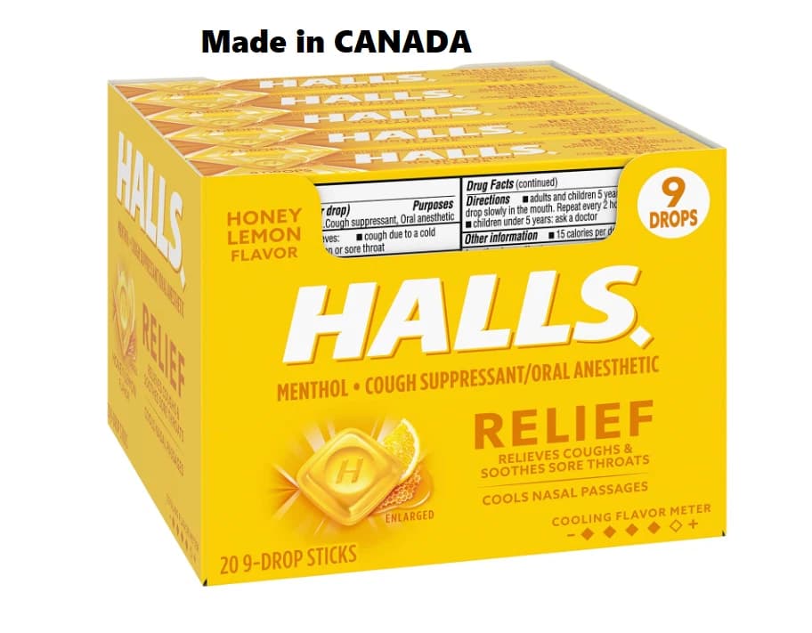 HALLS Relief Honey Lemon Cough Drops, 20 Packs (180 Drops Total)